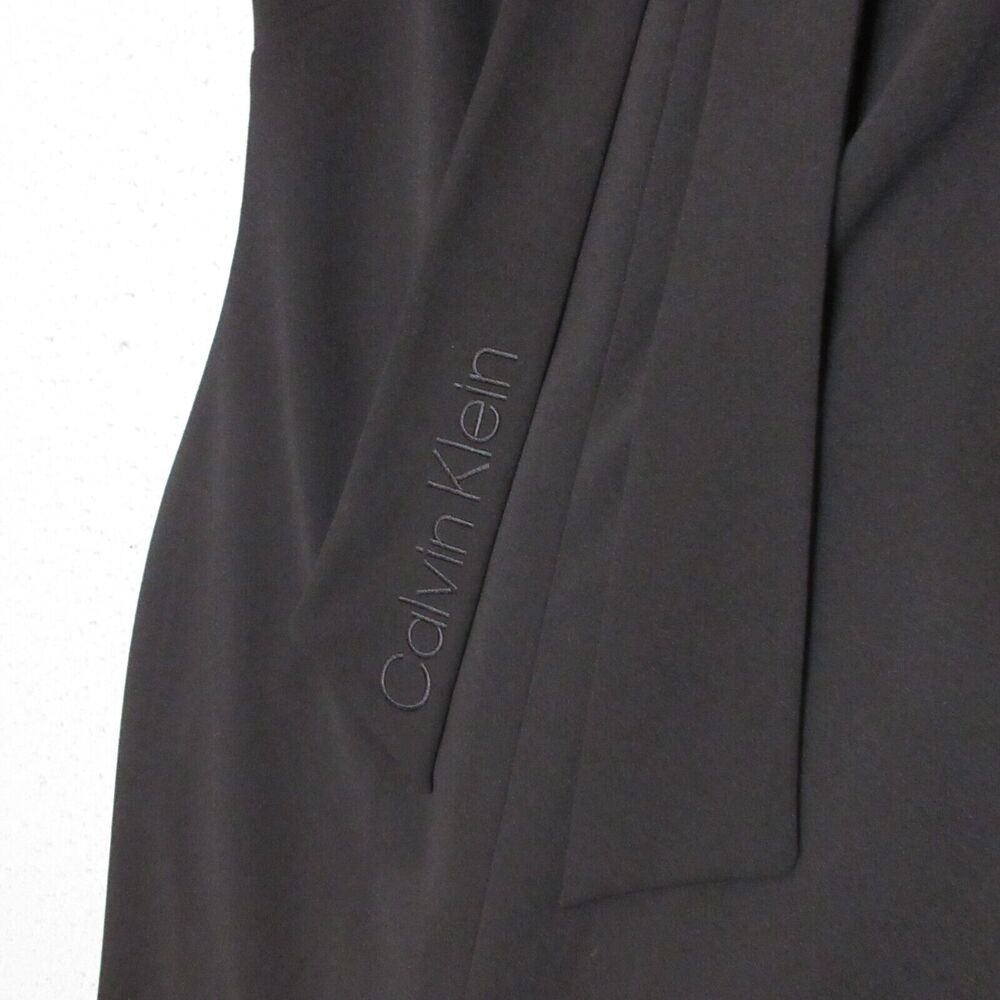 Calvin Klein Dress 4 Black Sheath Tie Neck Spell Out Career Office Church